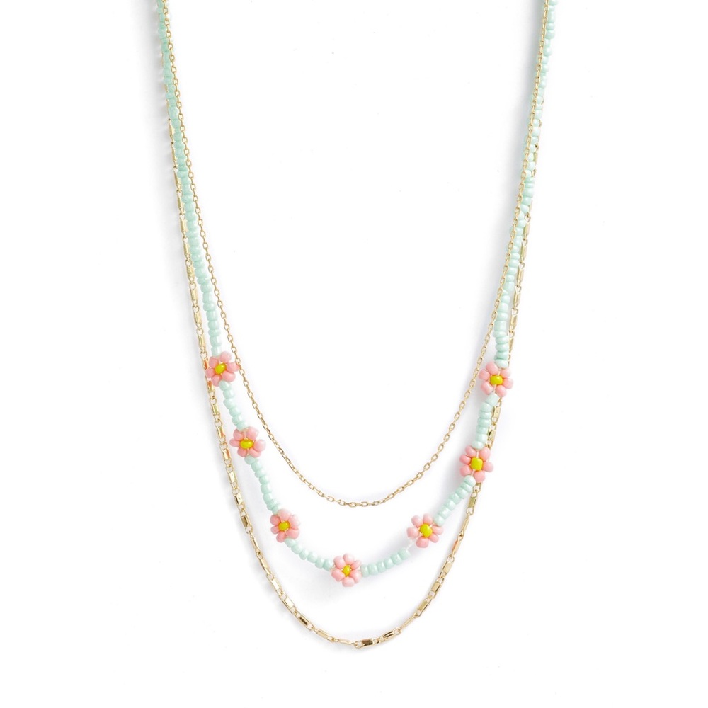 BP. Layered Mint Green Daisy Bead Necklace Set Of 3